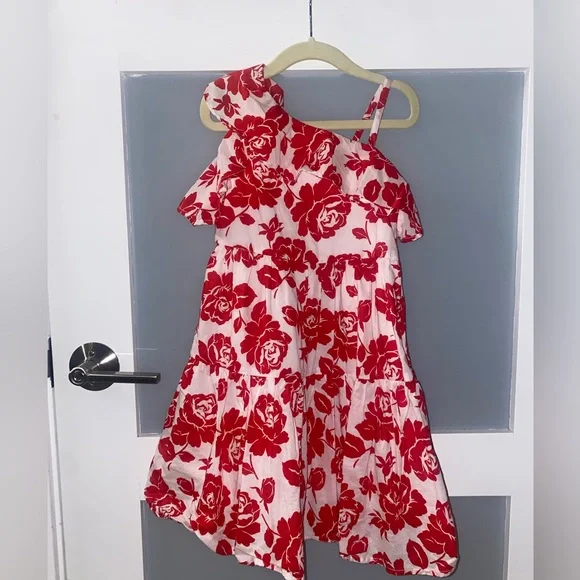 Janie and Jack Red and White FLORAL COLD SHOULDER DRESS 4T - Picture 3 of 4